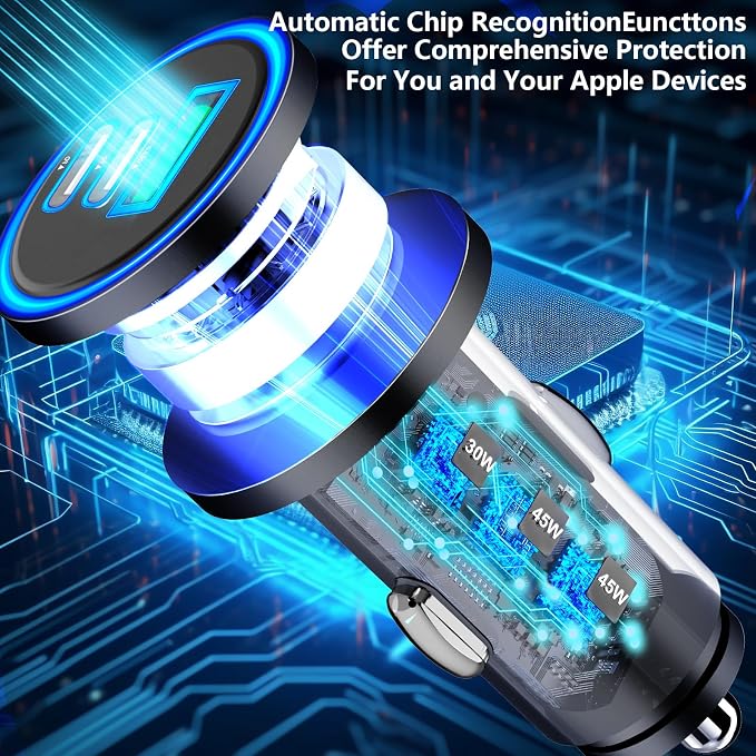 USB C Car Charger, Rombica 3Port 67W PD Dual USB-C USB-A Power Cigarette Lighter Adapter PD/QC Type C Car Charger Fast Charging for iPhone 17 17 Pro Max 16 Pro 15 14 13 12 11/Galaxy S26 S25/Pixel/iPad