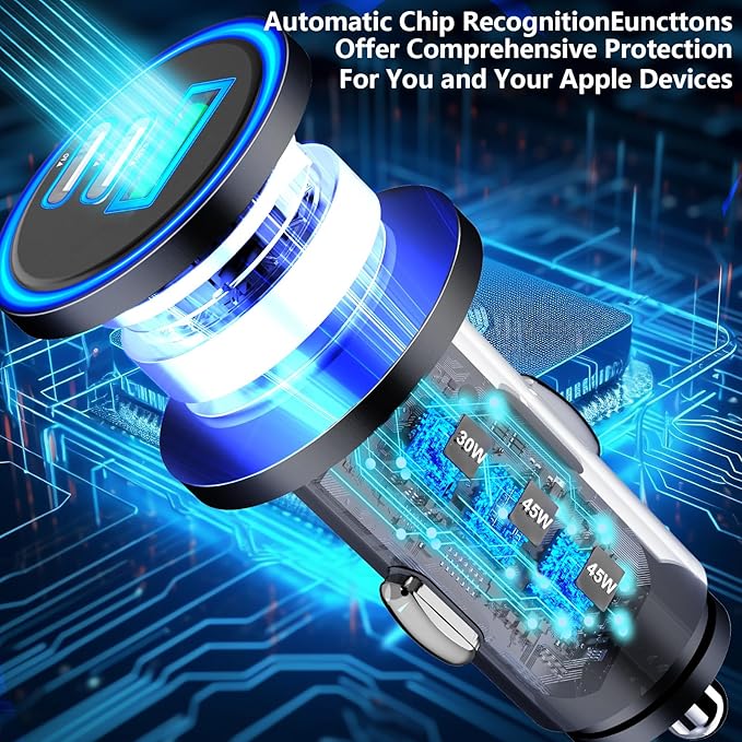 [Apple MFi Certified] iPhone 17 Car Charger, Rombica 3-Port 67W USB-C&USB-A Car Phone Charger Car Accessories PD/QC Fast Car Charging + Type-C Braided Cord for iPhone 17/17 Pro/16 Pro/15/Galaxy/Pixel