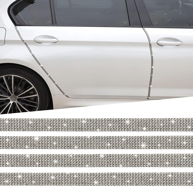TOMALL Bling Car Door Guard Crash Bumper Crystal Anti-Scratch Strip Sticker Crystals Car Door Bumper Protector Accessory DIY for Interior and Exterior Decoration Styling Accessories Silver