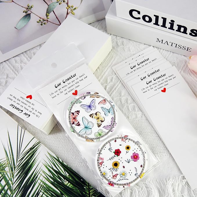 100PCS Car Coasters Packaging for Selling, Sublimation Blanks Car Coaster | Sublimation Display Card Set with Bags and Cards 6.8 x 2.9 Inch,Heat Press Machines Accessories(White)