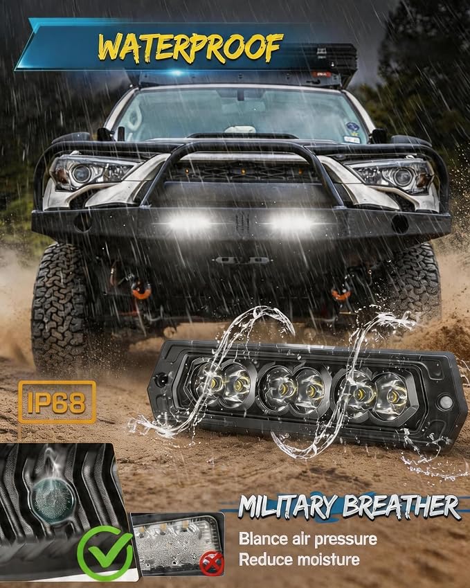 Flush Mount LED Pods 7 Inch Spot Beam Backup Reverse Light with DT Harness | Flush Mount LED Reverse Light 60W Spot Beam 6000LM, 300ft Range. Bumper Lights IP68 Screwless for Truck Pickup SUV Off Road