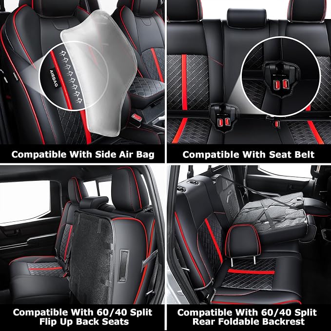 Leather Seat Covers Custom Fit for Tacoma Gen 4th (2024-2026) Double Cab | Custom Fit for SR, SR5, TRD PreRunner, TRD Sport, TRD Off-Road, Limited, Trailhunter - Fully Covered - Fit Like a Glove