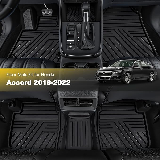 Floor Mats Fit for 10th Gen Honda Accord 2022 2021 2020 2019 2018 Sedan (Gasoline & Hybrid), All Weather Rubber Custom Fit Anti-Slip Floor Liners,1st & 2nd Row, Black