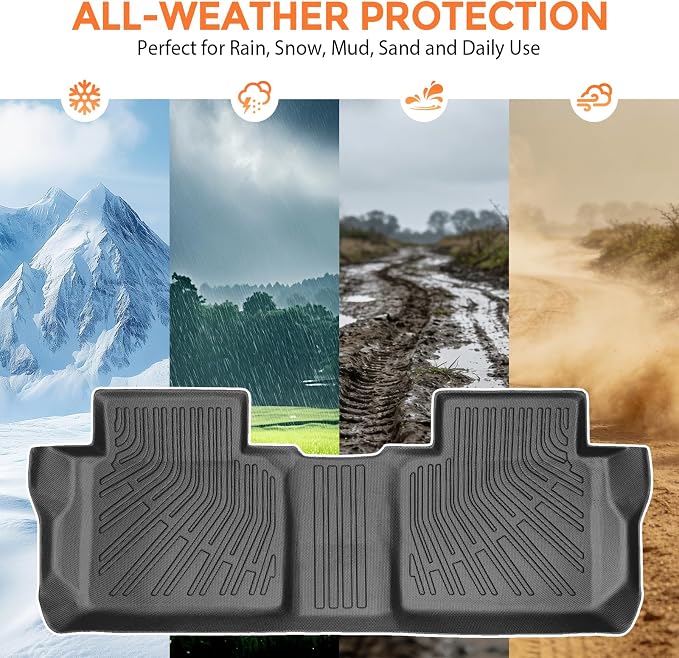 Floor Mats for GMC Acadia 6 Passenger (Not for 7 Seat) 2017-2023 | Heavy Duty TPE All Weather Protection, Waterproof Non-Slip Black Liners (Three-Row Floor Mats & Cargo Liner & Seatback Mat)