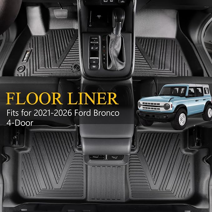 Wailtnb-Mats for Ford Bronco 4 Door 2021-2026 (Not Sport Models) Floor Mat Cargo Liner All Weather Floor Liner Car Mat for Ford Bronco Custom Fit Automotive Full Set Accessories