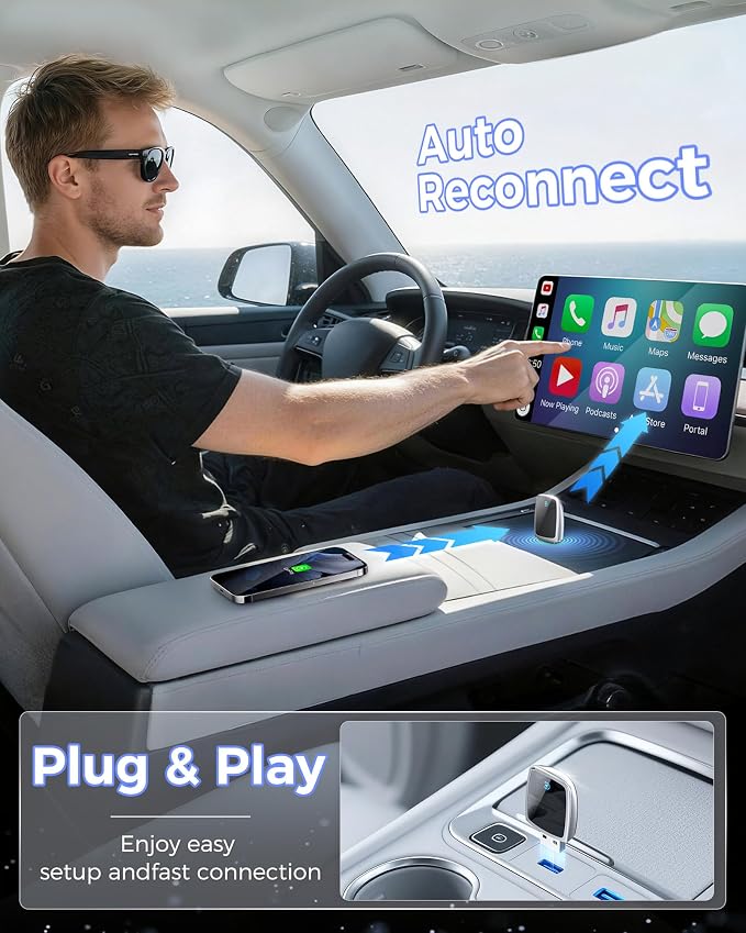 Wireless CarPlay Adapter for Apple iPhone（2026 Upgrade）- Convert OEM Wired CarPlay to CarPlay Wireless Adapter, Stable Connection Compatible with iOS 10+ (white)