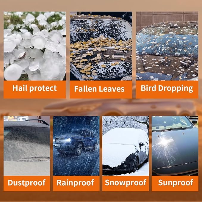 Half Car Cover SUV, Car Cover Sun Protection, UV Rain Snow Proof | Grey, Easy Installation, Paint Protection, Snow Remover, Reflective Strip, Plastic Hooks, Storage Bag, Fits SUV 188-201 inch