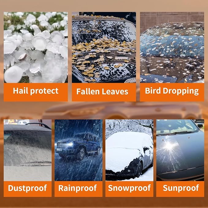 Half Car Cover, Windshield Cover for Ice and Snow with Cotton Liner, Car Cover Waterproof All Weather for Snow, Sun, Rain, Dust, UV Protection Fit SUV L
