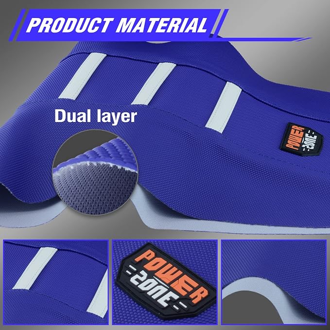 Dirt Bike Seat Cover - White Stripe Universial Seat Cover for Dirt Bike - Motorcycle Motorcross Enduro Seat Covers (Blue)