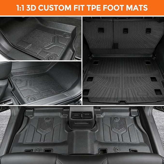 Floor Mats for Jeep Wrangler JL 4-Door 2018-2025 | (Only for Models Without Subwoofer), Heavy Duty TPE Waterproof Non-Slip Black (Floor Mats & Cargo Liner & Seatback Mat)