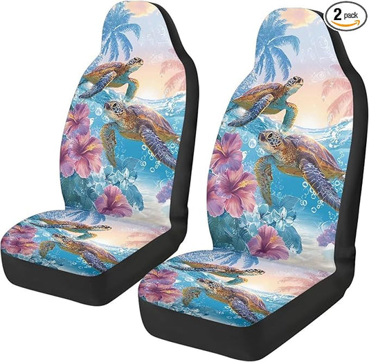Sea Turtle Car Front Seat Covers 2 Pcs Anti-Slip Hawaiian Car Seat Cover Protector Front Seats Comfortable Protection Interior Accessories Suitable for Most Cars,SUV,Sedan