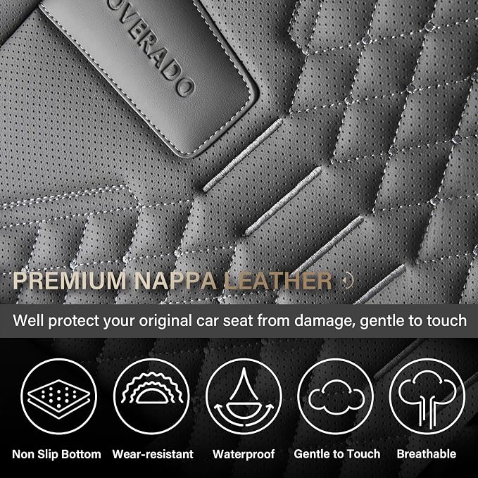 Coverado Car Seat Covers, Front Seat Cover, 2 Pack Waterproof Nappa Leather Seat Covers for Cars, Car Seat Protectors, Driver Seat Cover, Automotive Seat Covers Universal Fit for Most Cars, Gray