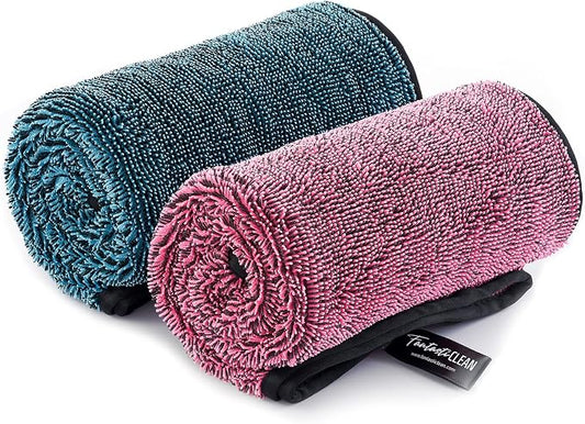 Fantasticlean Microfiber Car Drying Towels- 2 Pack, 32‘’x 24'' (Pink, Blue) | Dual-Colored Twisted Loop, Ultra Absorbent, Scratch-Free Premium Detailing Cloth for Car, RV, Motorcycles, Trucks