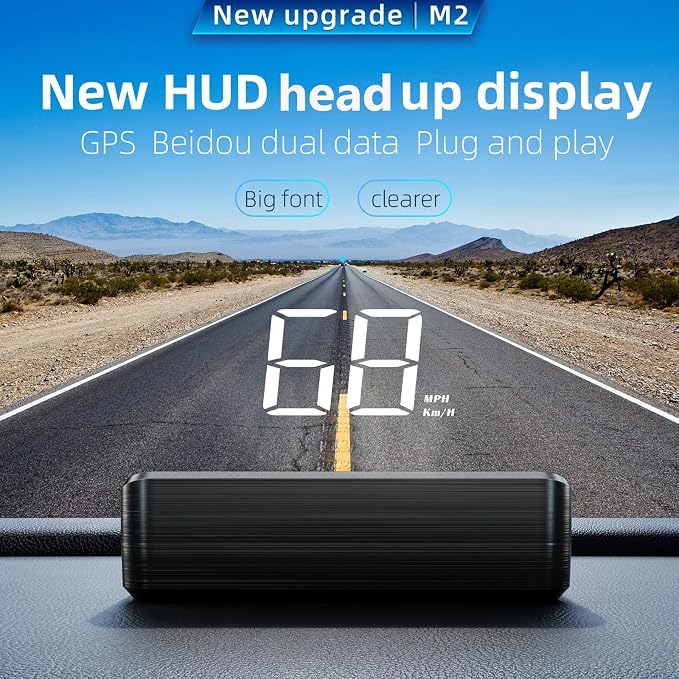 AZIJYV Heads Up Display for Cars, Digital Speedometer for Car M2,Speedometer for Car with Speed, Automatic Light Sensing,Mile Speed Unit Display,Suitable for All Car Models