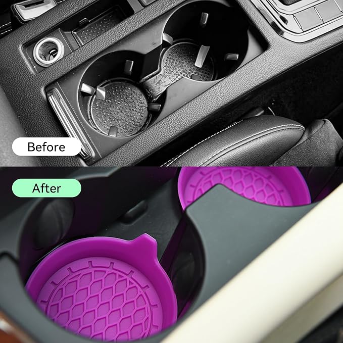 4PCS Car Cup Holder Coasters, Silicone Non-Slip Vehicle Cup Recessed Mats, Sift-Proof Automotive Interior Drink Insert Decor Accessories, Universal for SUV, Sedan, Truck (Dark Purple)