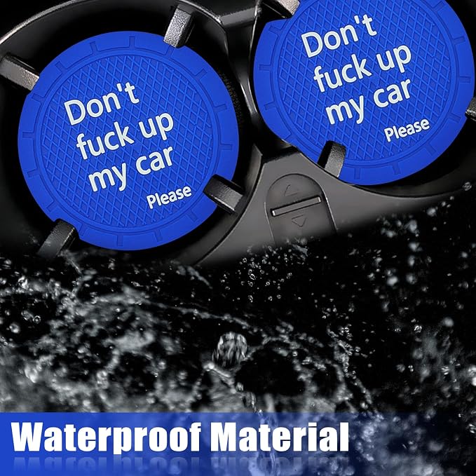 Car Cup Holder Coaster, Car Non-Slip Cup Holder Embedded Decorative Funny Coaster - Don't Fuck up My Car Please, Suitable for Most Car Interior Accessories for Women Men (Blue)
