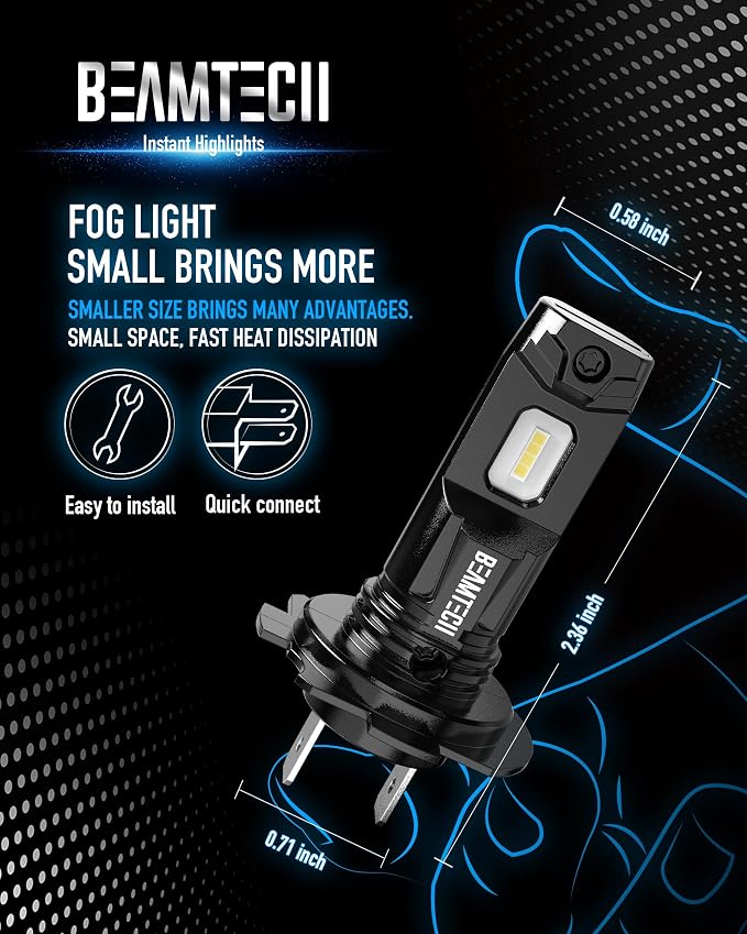 BEAMTECH Fog | H7 Light Bulb, Fanless, Silent, No Adapter Need, 1:1 Size