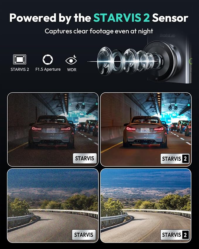 BOTSLAB G300 Plus 4K Dual Dash Cam Front and Rear [2026 Upgraded], STARVIS 2 Sensor, 64GB Card Included, Voice Control, 5GHz WiFi Dashcam Front and Rear Camera, GPS,WDR Night Vision,24H Parking Mode