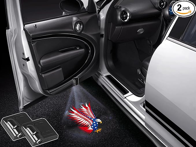 NewL 2 Pcs Led Car Door Welcome Projector Light for USA America Flag Eagle | Clear ghost shadow projection, no damage to wiring, easy to install on car doors, universal fit for most vehicles