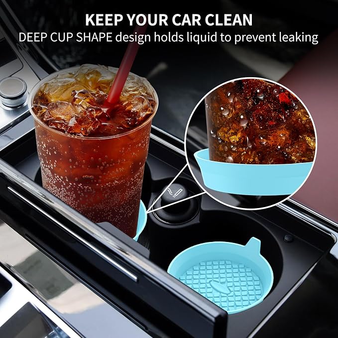 ME.FAN Car Cup Holder Coasters [4 Pack] Silicone Cups Mats, Automotive Universal Non-Slip Recessed Interior Accessories Sky Blue
