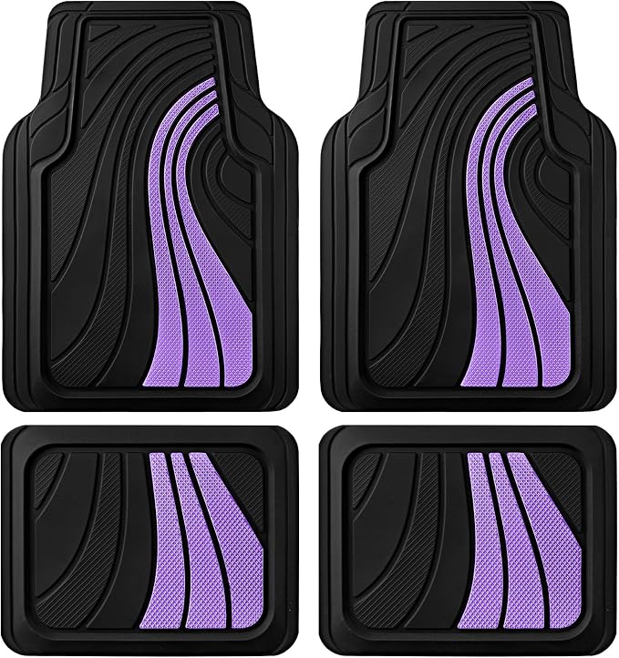 Road Comforts Car Floor Mats Full Set – Front & Rear Car Floor Mats with Aluminum Design, Anti-Slip Backing, All-Weather Protection, Trim-to-Fit Car Mats for Most Sedans, SUVs & Vans - Lighet Purple
