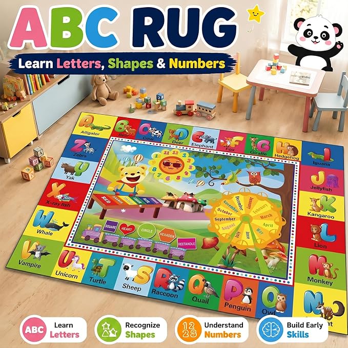 ABC Kids Play Rug, Non-Slip Classroom Carpet,78.7" x 59" | Colorful ABC pattern, soft low-pile surface, non-slip backing, ideal for playrooms and classrooms