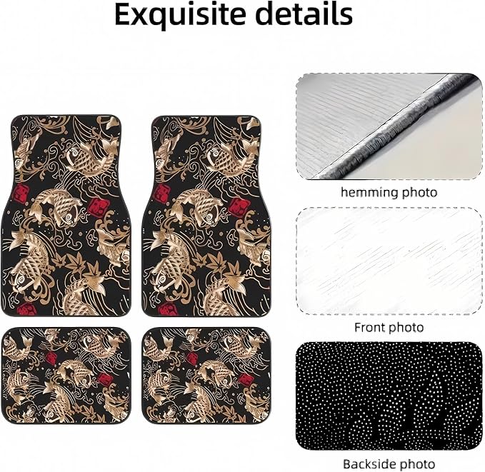 Universal Fit Car Floor Mats Set of 4Pcs, Retro Koi Pattern All-Weather Front Rear Car Carpet Mats, Non-Slip Car Floor Mat Car Accessories for Automotive Trucks SUV Sedans Vans
