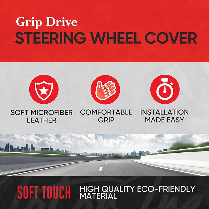Motor Trend GripDrive Carbon Fiber Steering Wheel Cover, Non-Slip Sporty Racing Faux Leather Ergonomic Comfortable Handle, Steering Wheel Cover for Cars Trucks Vans SUV - Fits Standard 15 Inch - Black