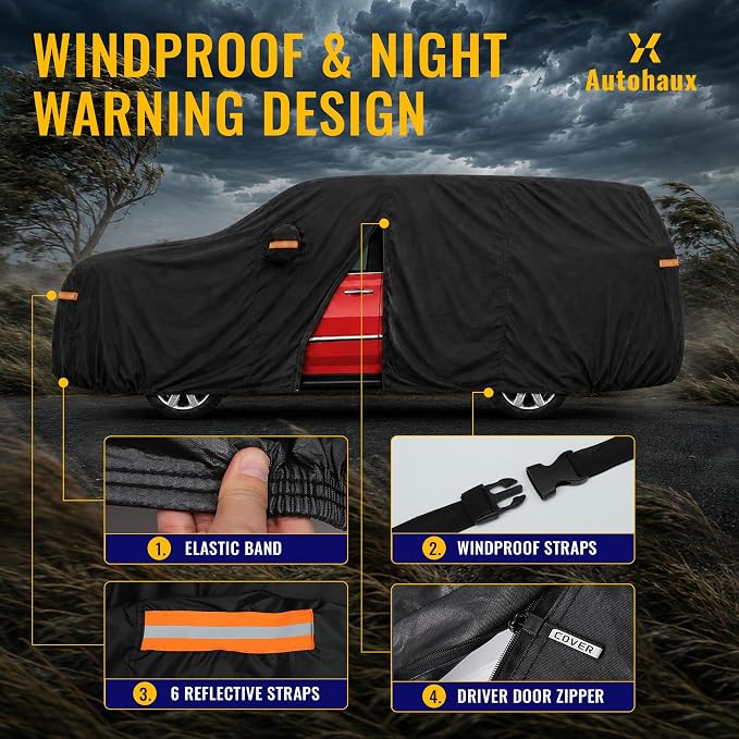 X AUTOHAUX Car Cover for Cadillac Escalade 2015-2024 210D-PU Outdoor Full Car Cover All Weather with Door Zipper for Waterproof Windproof Sun Rain Snow Protection
