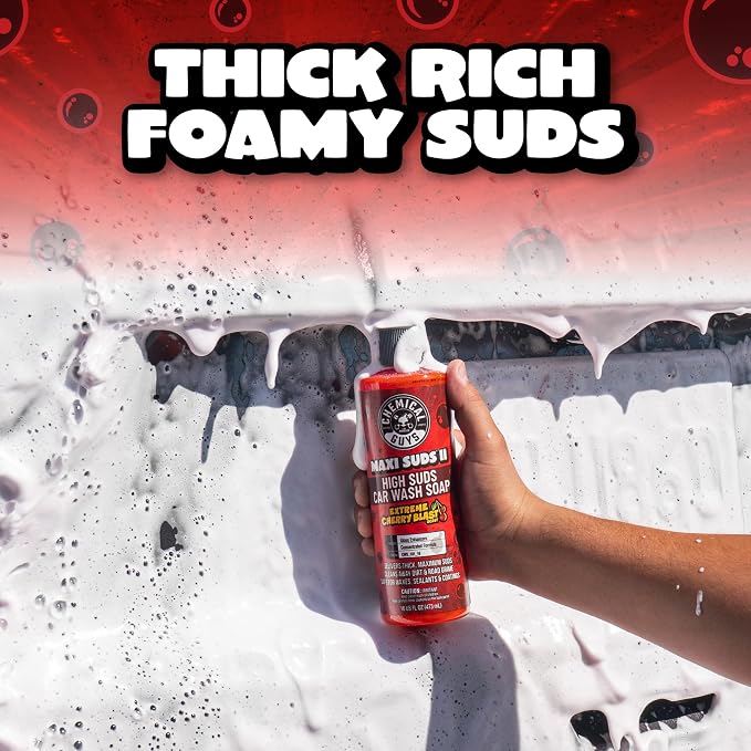 Chemical Guys Maxi Suds II Cherry Scent Car Wash Soap and Chenille Microfiber Wash Mitt Bundle, High Foam Shampoo for Foam Cannons, Guns, and Buckets, Safe for All Paint - 16 Fl Oz