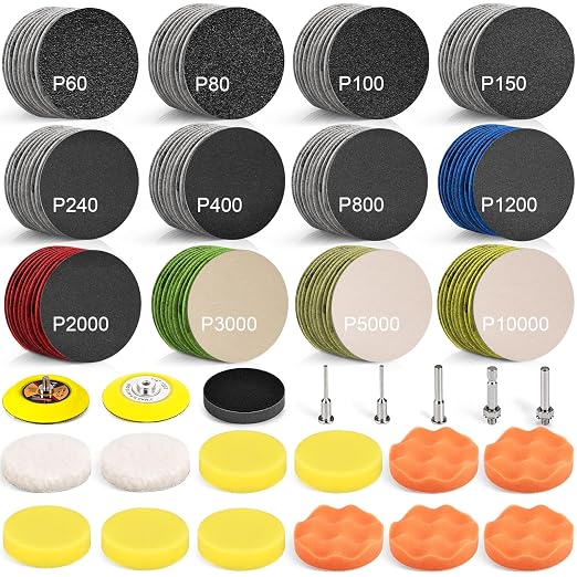 199 PCS 3 Inch Wet Dry Sanding Discs 60-10000 Grit Hook and Loop Sandpaper | Headlight Restoration Kit Drill Sanding Attachment Polishing Kit with Rotary Tools for Auto Metal Glass Resin Wood Jewelry