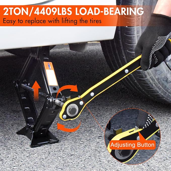 Scissor Car Jack 2 Ton (4409 lbs) Tire Changing Kit with Lug Wrench - Emergency Kit for Car, SUV, MPV