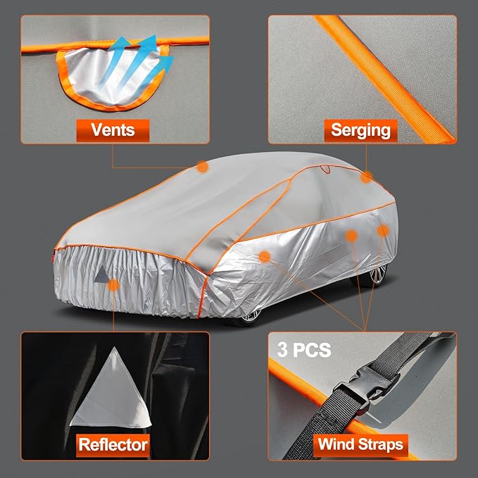 Kayme Hail Protector Car Cover，Anti Hail Thickened Multi-Layered EVA Car Cover Waterproof Sun UV Rain Snow All Weather, Outdoor Hail Protection Cover, Fit Sedan/Coupe-Length (186 to 193 Inch).Grey