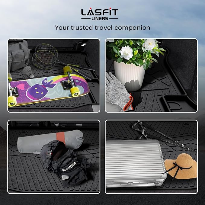 LASFIT Trunk Mat for Jeep Wrangler 2011-2018 JK Unlimited 4-Door Without Subwoofer (NOT for JL or 2-Door) All Weather TPE Custom Fit Cargo Mat Trunk Liner Cargo Liner, Black