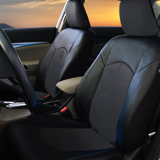 FH Group Perforated Leatherette Three Row Set 7 Seater Car Seat Covers, Airbag Compatible and Split Ready- Universal Fit for Cars, Trucks & SUVs (Black)