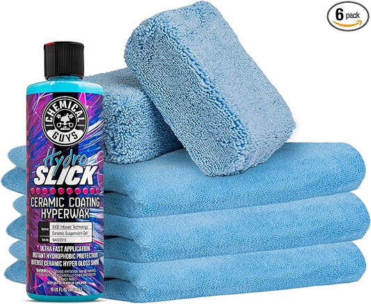 Chemical Guys HydroSlick HyperWax, Ultimate Ceramic Coating Kit, 16 fl oz | Ceramic Protection Kit, 2 applicators, 3 microfiber towels, create a hydrophobic surface