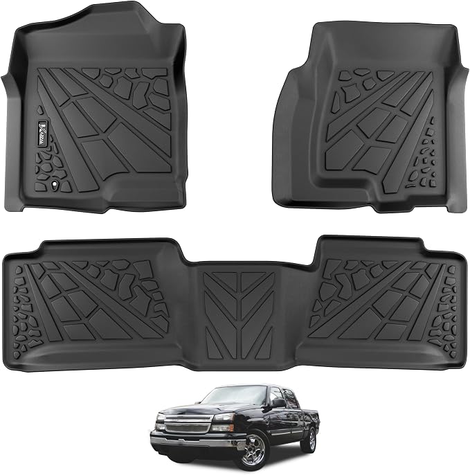 KARPAL Floor Mats for 2001-2007 Chevy Silverado/GMC Sierra 1500/2500/3500 (Only Fit Extended Cab Classic Body Style), All-Weather TPE Custom Fit Floor Liners Car Accessories