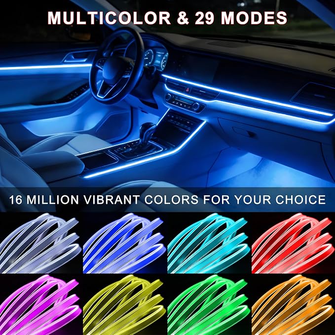 Interior Car LED Lights, 5 in 1 RGB Ambient Lighting Kit with 236" Fiber Optic, 16 Million Colors, APP Control, Music Sync Car Neon Lights for Cars, Trucks, SUVs