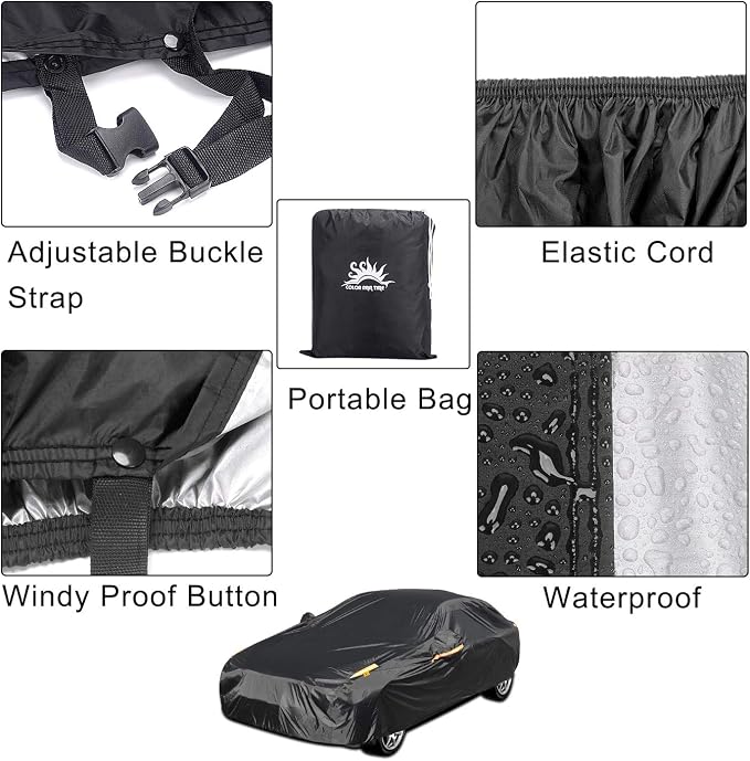 Full Car Covers for Sedan, Car Cover Waterproof All Weather Windproof Dustproof UV Protection Scratch Resistant Indoor Outdoor Univers