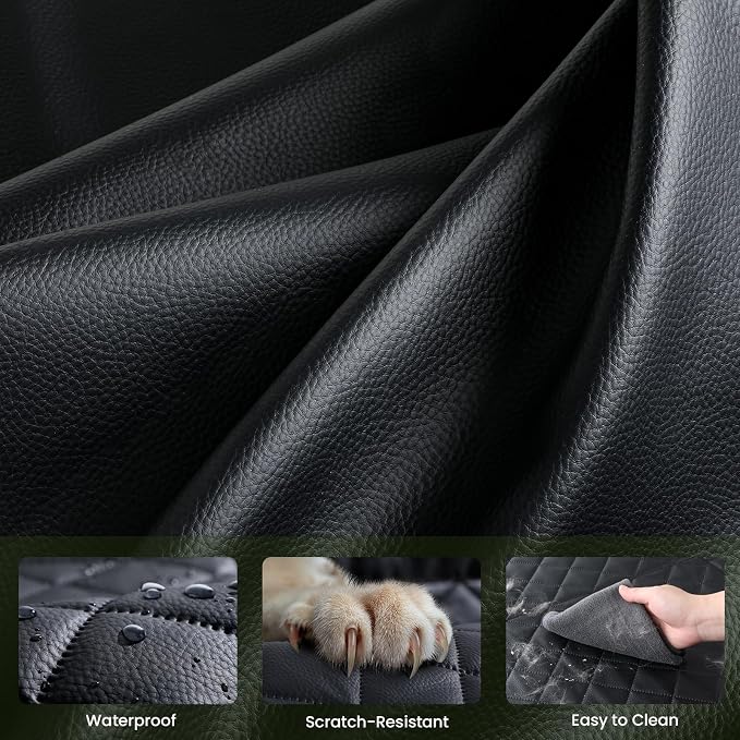 Back Seat Extender for Dogs 57 * 28.7 in, Waterproof Leather Fabric Dog Car Seat Cover for Back Seat, Foldable in the Car, Hard PVC Panels Bottom Support to 330 lbs, Full Coverage for Full Size Truck