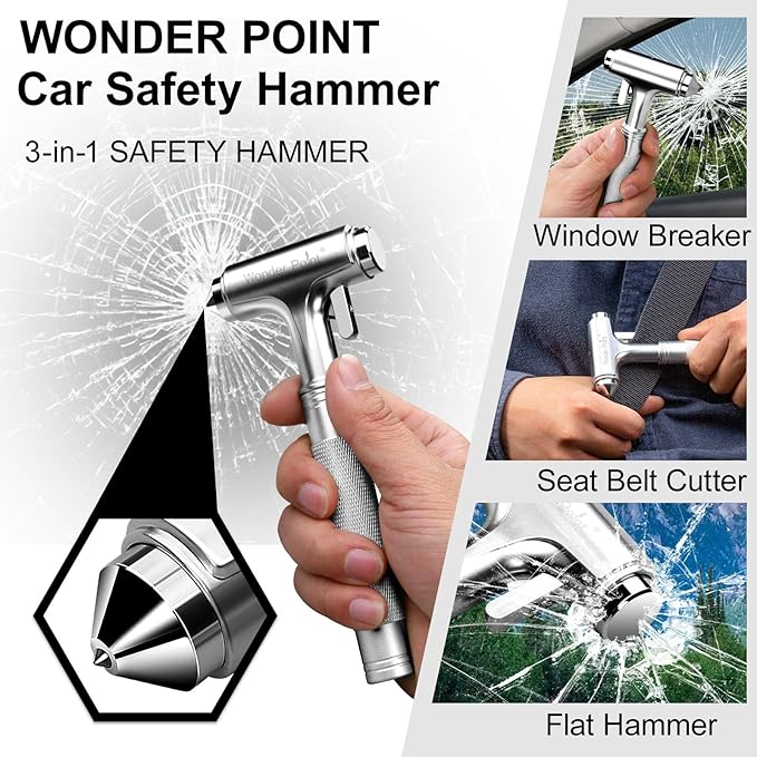 Premium Car Glass Breaker with Seat Belt Cutter - Automotive Safety Hammer - Emergecy Escape Tool, Car Autoaccessory Metal Window Hammer(Silver 2 Pack)