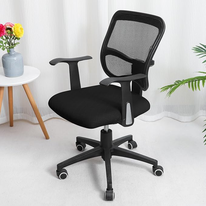 FORCHEER Waterproof Office Chair Seat Cover 20x20 Inch Black Stretch Jacquard Computer Chair Seat Cushion Slipcover Washable Removable
