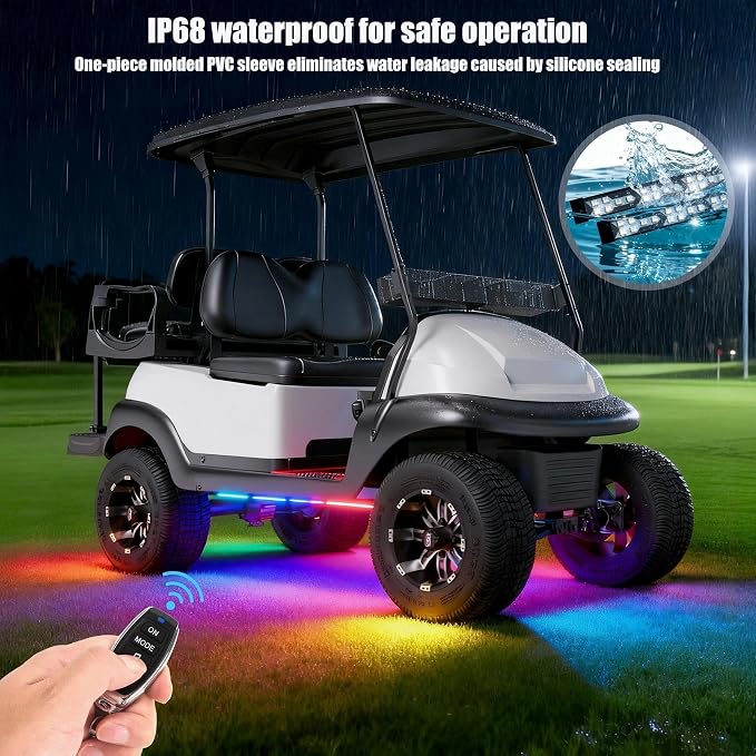10L0L 4PCS Golf Cart Underbody Light Kit, Underglow LED Strip for EZGO Club Car Yamaha, 24 Modes Multicolor RGB Music Sync Waterproof, Canopy Lights Optional (4 Pack(Underbody-Fishbone))