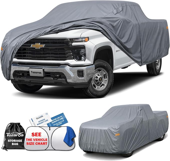 Truck Cover Waterproof All-Weather,Outdoor Full Exterior Pickup Covers(Length 251-262 inch) with Windshield Sun Shade Universal Fit RAM 2500, Silverado 1500 2500 etc,Size T7 (See SizeChart)