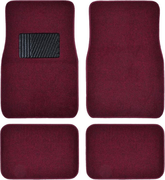 BDK MT-100-BD Burgundy Red Carpeted 4 Piece Car SUV Floor Mats With Vinyl Heel Pad Car Vehicle Universal Fit