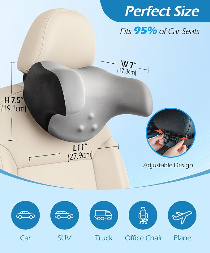 Lofty Aim 2 Pack Car Neck Pillow, Car Headrest Pillow | Ergonomic Memory Foam Headrest Pillow for Driving, Adjustable Neck Support Cushion, Head Rest Pillows for Car Seat, Gray