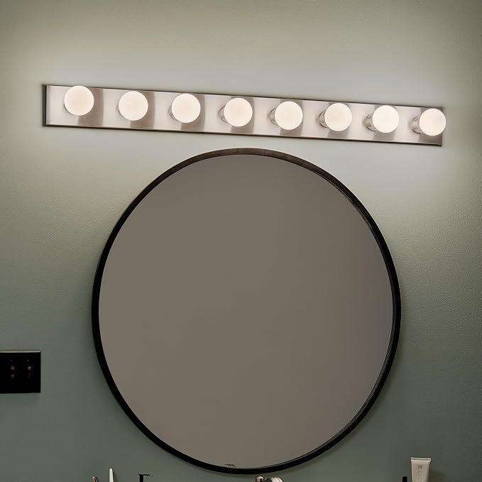 Kichler Linear 48" Bathroom Vanity Light Fixture, 8-Light Modern Brushed Nickel Bath Bar for Bathroom Lighting over Mirror, Transitional Style (48" x 4.25" x 2"), 628NI