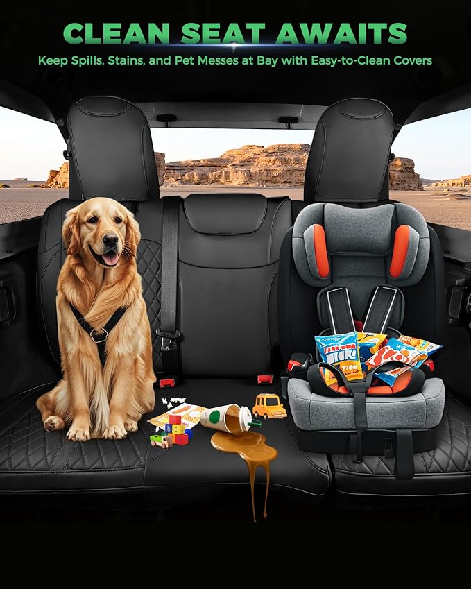 for Jeep Wrangler Seat Covers 4Door JL 2018 2019 2020 2021 2022 2023 2024 2025 2026, Custom Fit Car Seat Cover Full Set, Luxury Waterproof Leather Seat Protectors, Black, W/O Rear Cup Holder