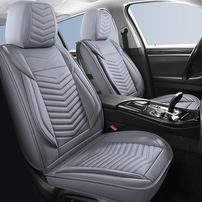HChengkikz Nappa Leather Car Seat Covers Full Set, Gray Car seat Protector 5 Seats, Waterproof Car Seat Cushion, Universal Automotive Seat Covers Fit for SUV Truck Pick-up Sedan, Front and Rear | Easy Maintenance, Airbag Compatible, Universal Fit For M...