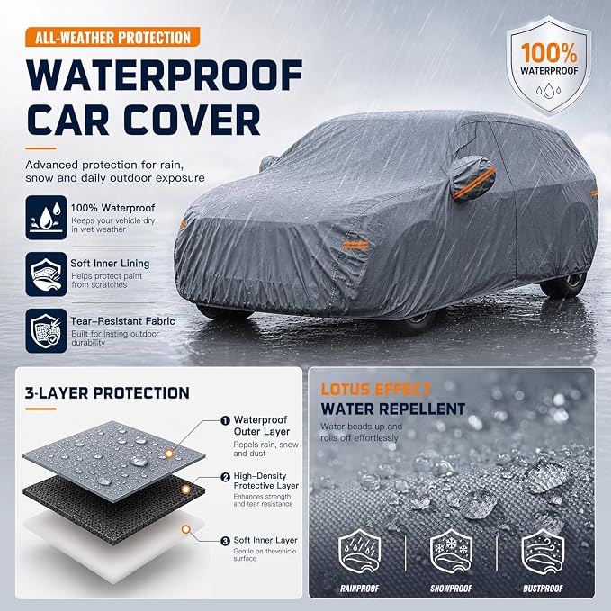 SUV Cover Waterproof All-Weather,Outdoor Full Exterior Car Covers Custom Fit for Lexus RX,VW Atlas,Kia Telluride,Hyundai Palisade,Chevrolet Equinox,Blazer,etc Size S3(See SizeChart)